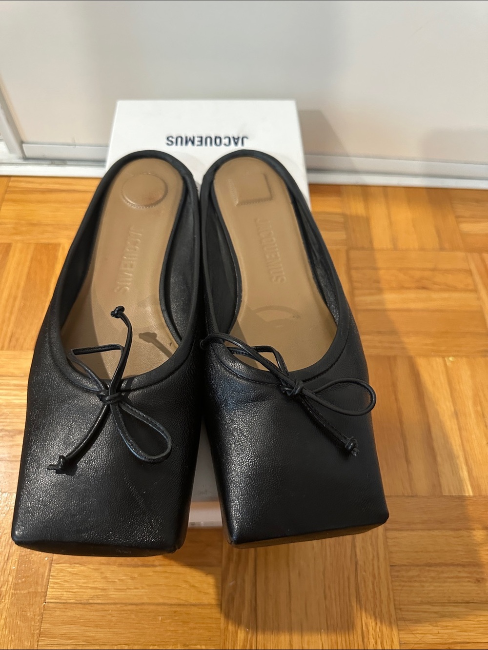 Jacquemus Black Square-Toe Leather Mules with Bow Detail